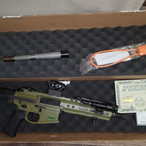 Selling my SBR FORMS 1 required noveske chambered in 556 or 300 bo noveske I have both barrels in 8in comes with Romeo 5 optic I have factory box with authentication cert. has about 180ish rounds through it 719 306 1160 willing to ship