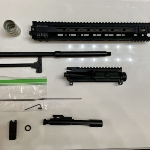 Geissele MK4 15’ Rail Black, Aero Barrel, Aero Upper, Aero BCG, Aero CH, Aero Gad block and tube, Flash hider and washer 