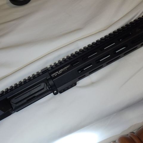 12.5 in SOLGW barrel paired with a 11.5 griffin armament SR-Rigid rail. Upper is a Forward Controls Design URF. Less than 200 rounds through it. No muzzle device but I do have an A2 birdcage if you are interested.