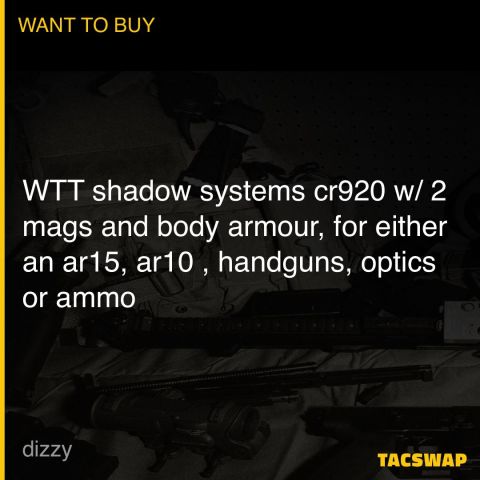 WTT shadow systems cr920 w/ 2 mags and body armour, for either an ar15, ar10 , handguns, optics or ammo
