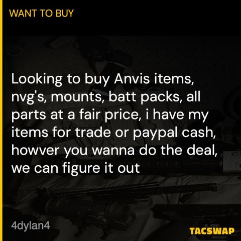 WTB Anvis items, nvg's mounts 