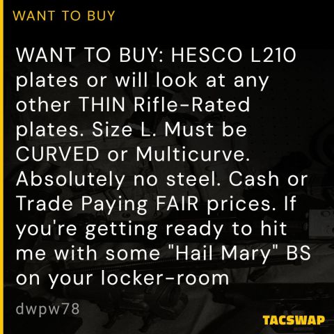 WTB: HESCO L210, other plates