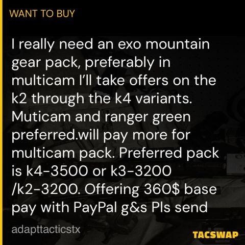 Need exo mountain gear pack 