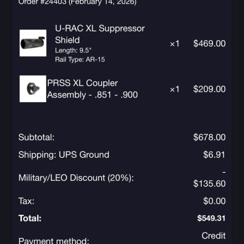 9.5” MODTAC U-Rac/PRSS XL