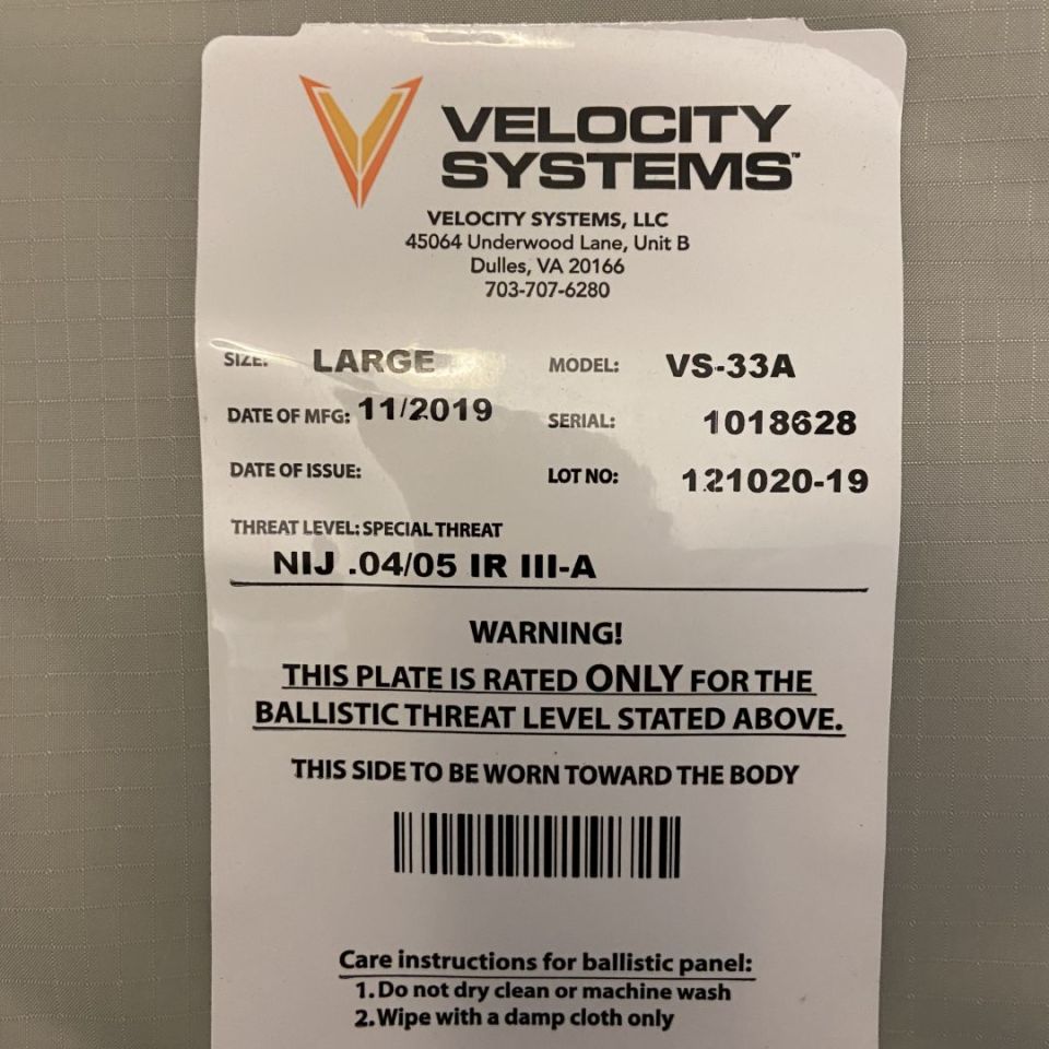 Image 4 - Velocity Soft Armor - SAPI (L)