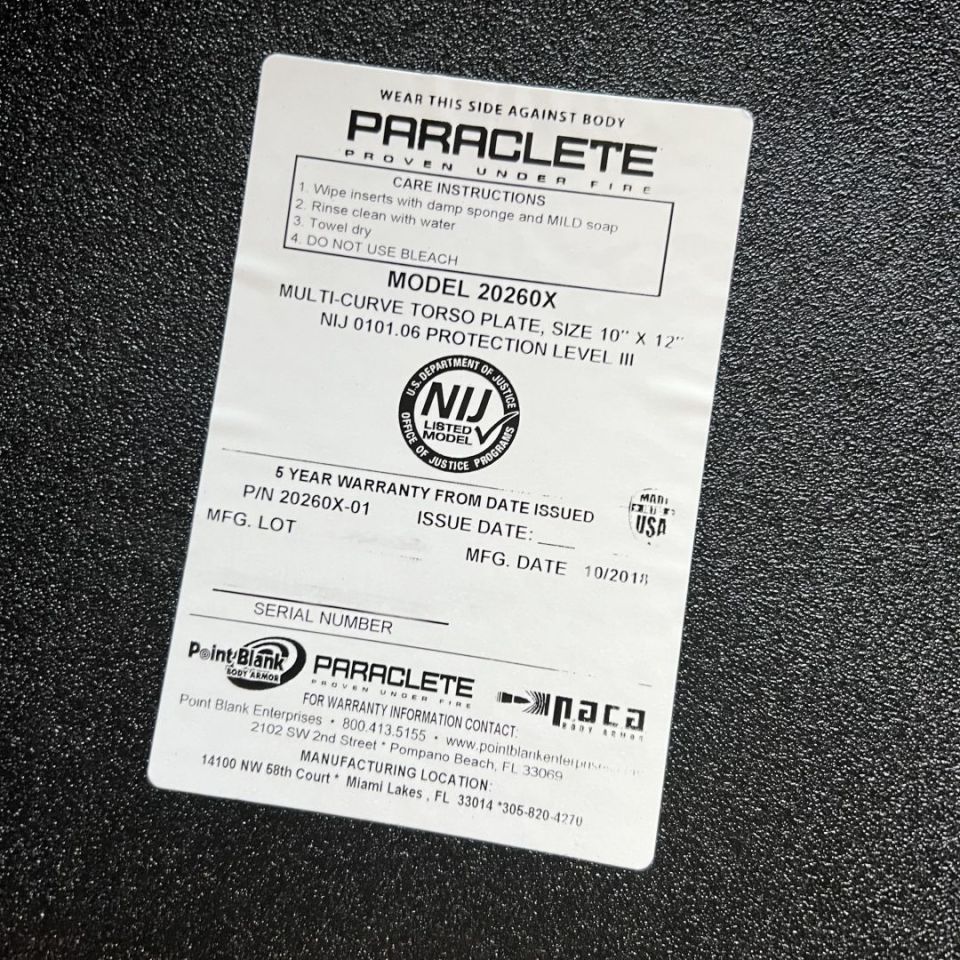 Image 3 - Paraclete 20260 Level 3+ plate NO TRADES