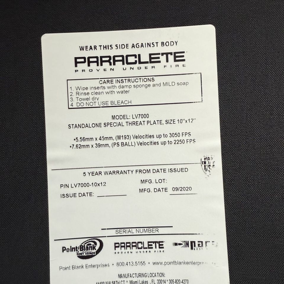 Image 3 - Paraclete LV7000 level 3 plate NO TRADES