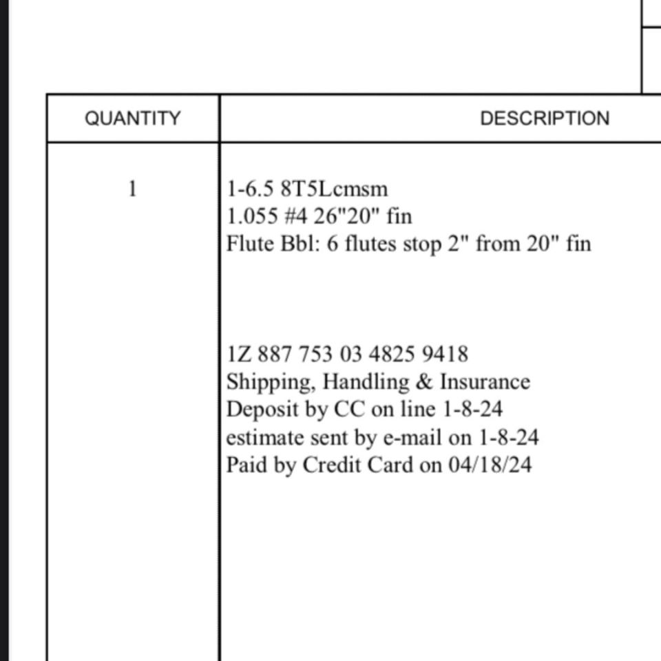 Image 3 - Pacnor 6.5 fluted barrel blank