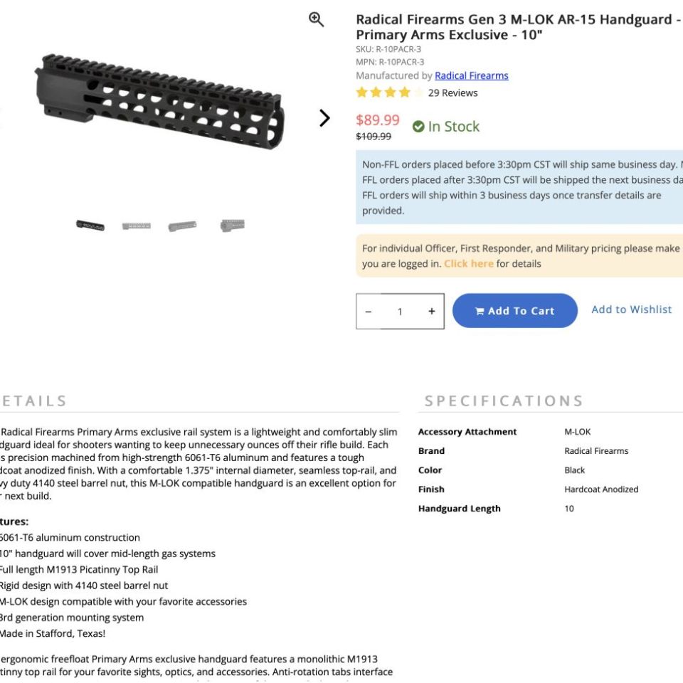 Image 5 - Radical Firearms Gen3 10" Rail