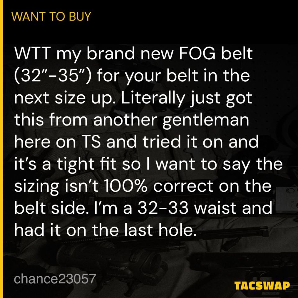 Post 5 - FOG belt 32”-35”