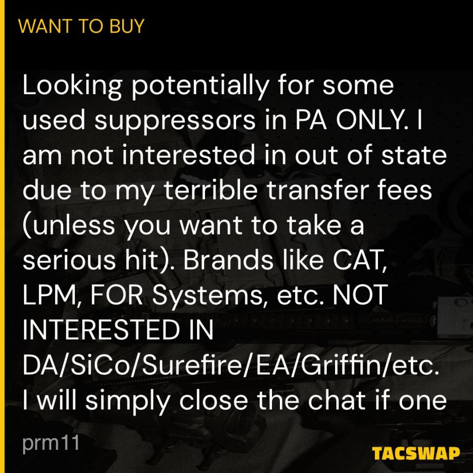 Post 1 - Used suppressors in PA ONLY