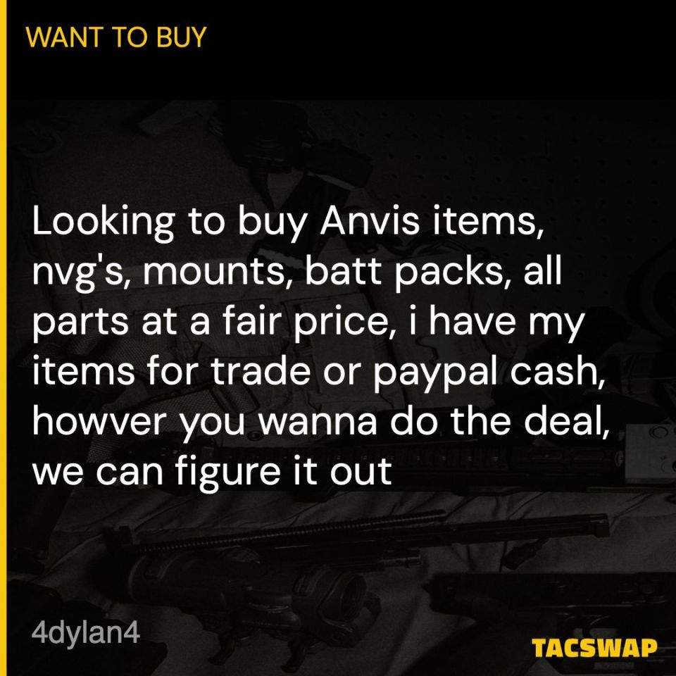 Post 3 - WTB Anvis items, nvg's mounts 