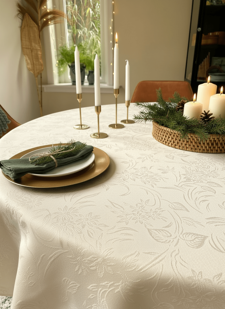 Linen & Cotton Kwaliteit Jacquard Damast Tafelkleed Hercus - 53% Linnen, 47% Katoen, Wit Grijs (133 x 300 cm) Tafellinnen Stof Tabel Doek Wasbaar Decoratief voor Home Keuken Salontafel Woonkamer