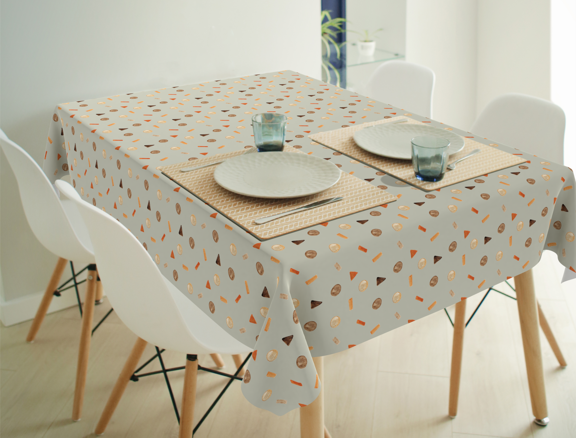 Rood Polyester Tafelkleed met Moderne Print | Franse Tafelkleden