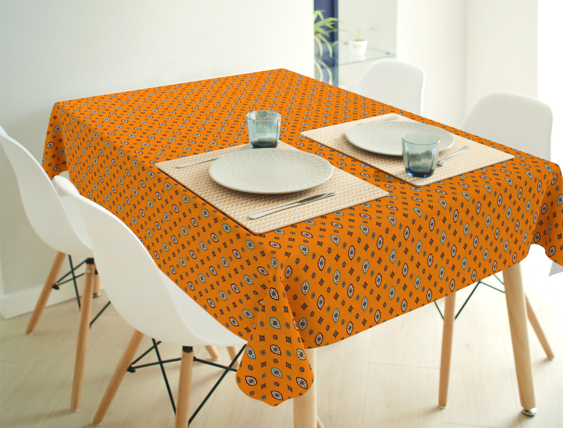 Tafelkleed anti-vlek ecru met bloemen | Franse Tafelkleden