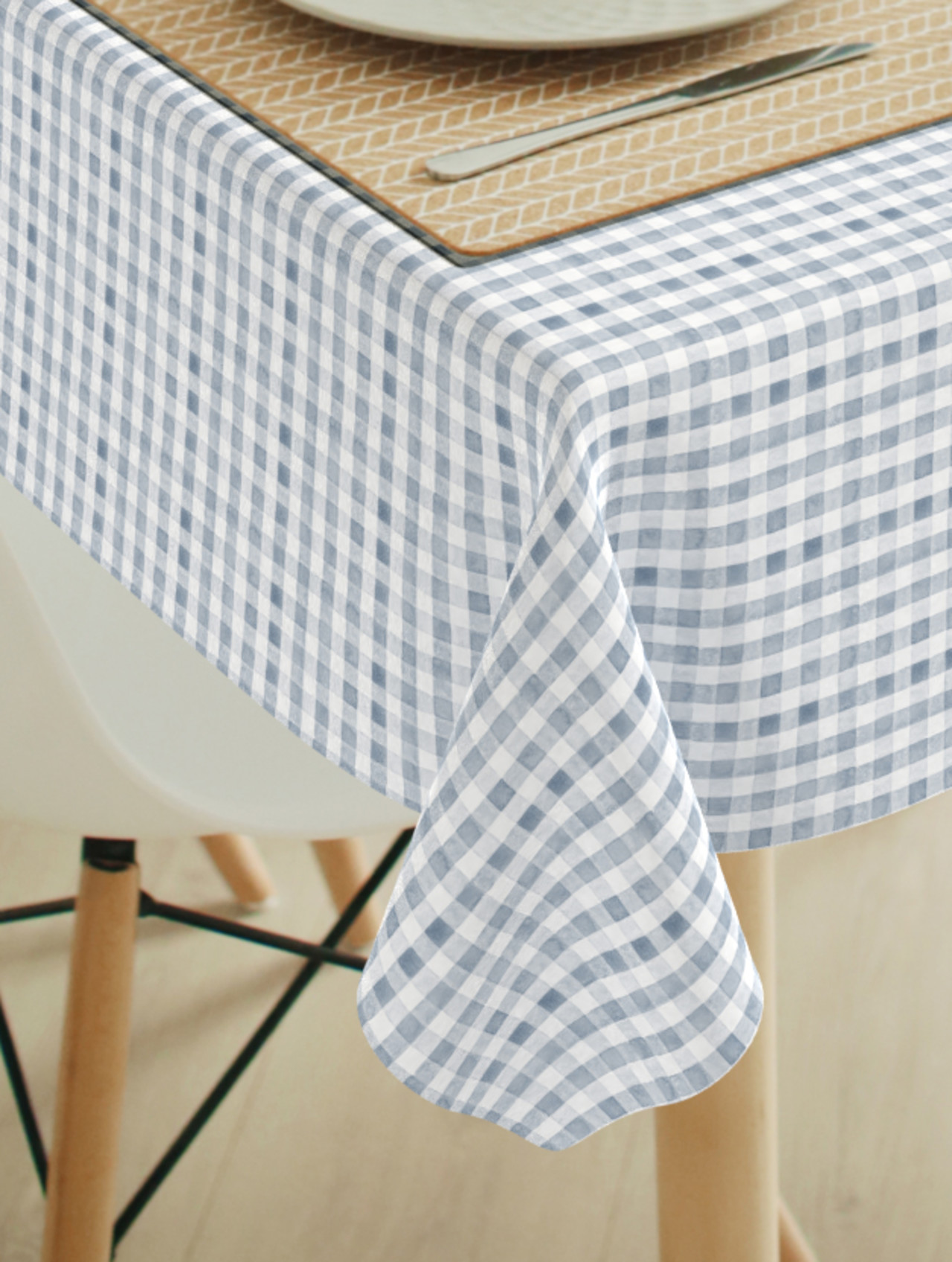 Tafelkleed ruitje aquarel vergrijsd denim