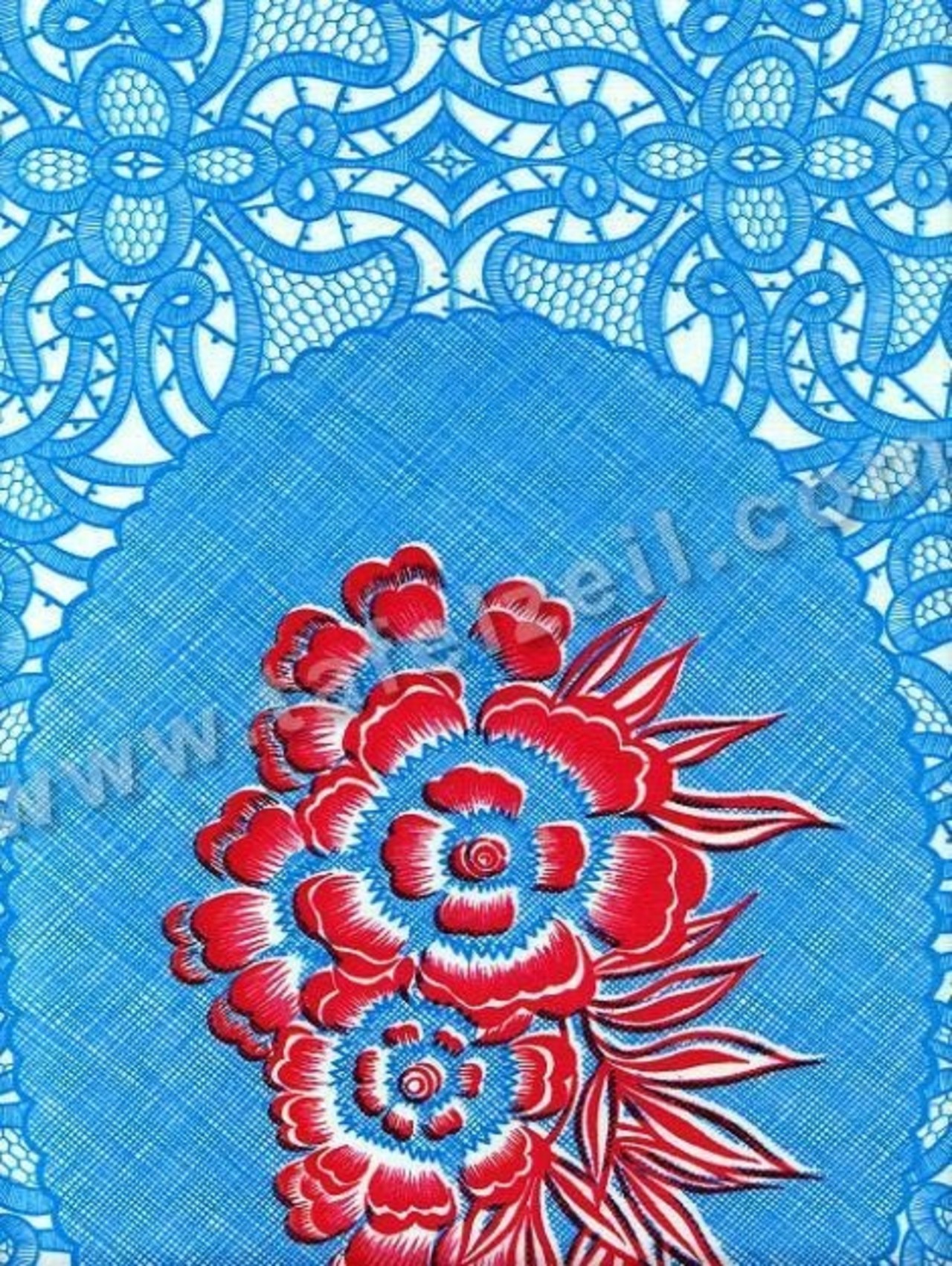 Lace medaillon aquablauw-rood