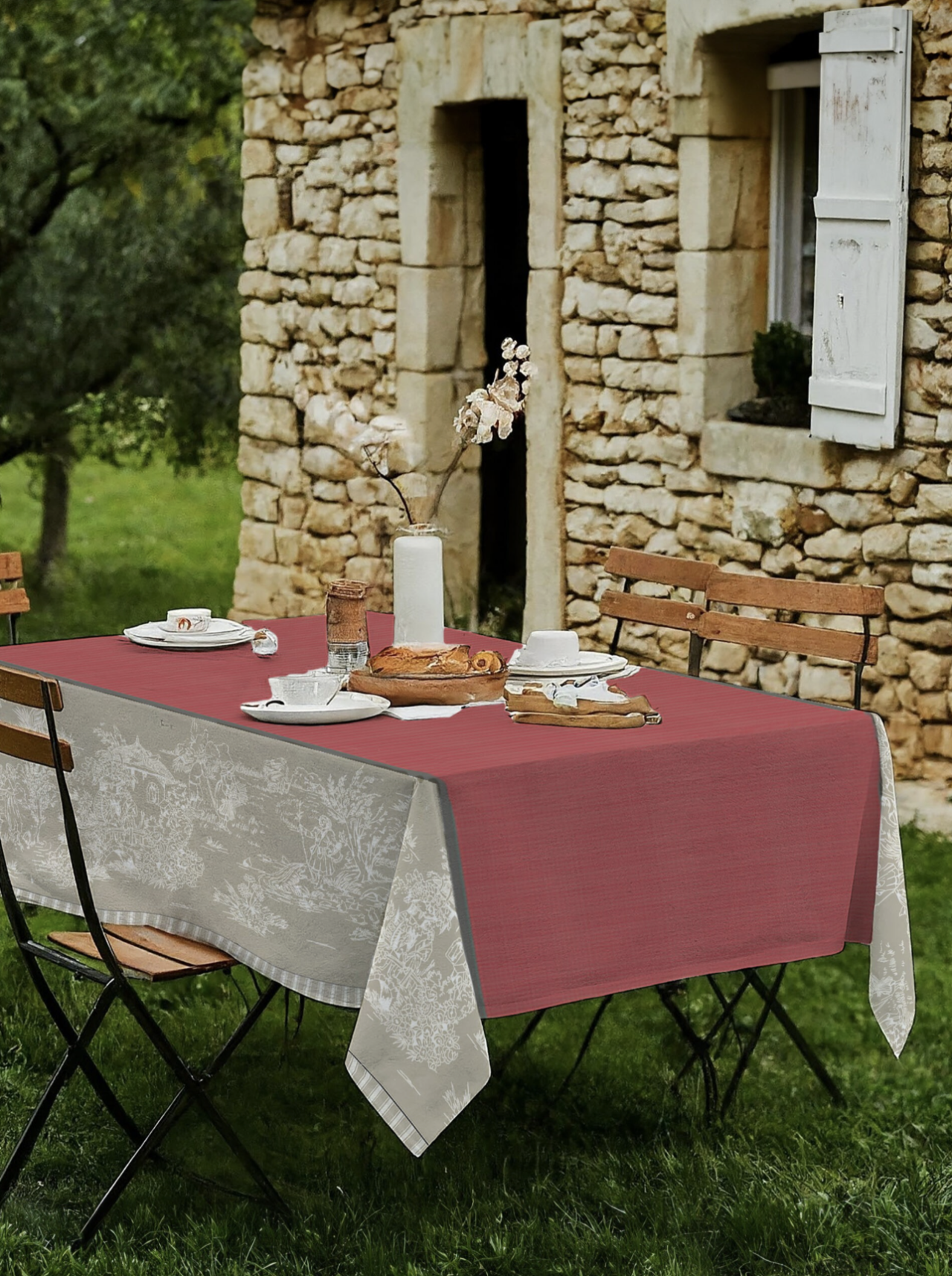 Tafelkleed Toile de Jouy rood