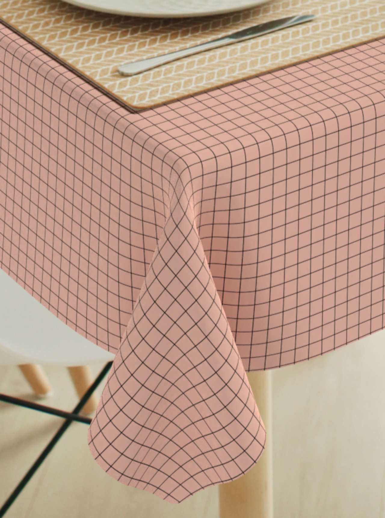 Tafelkleed Grid black - earthy pink