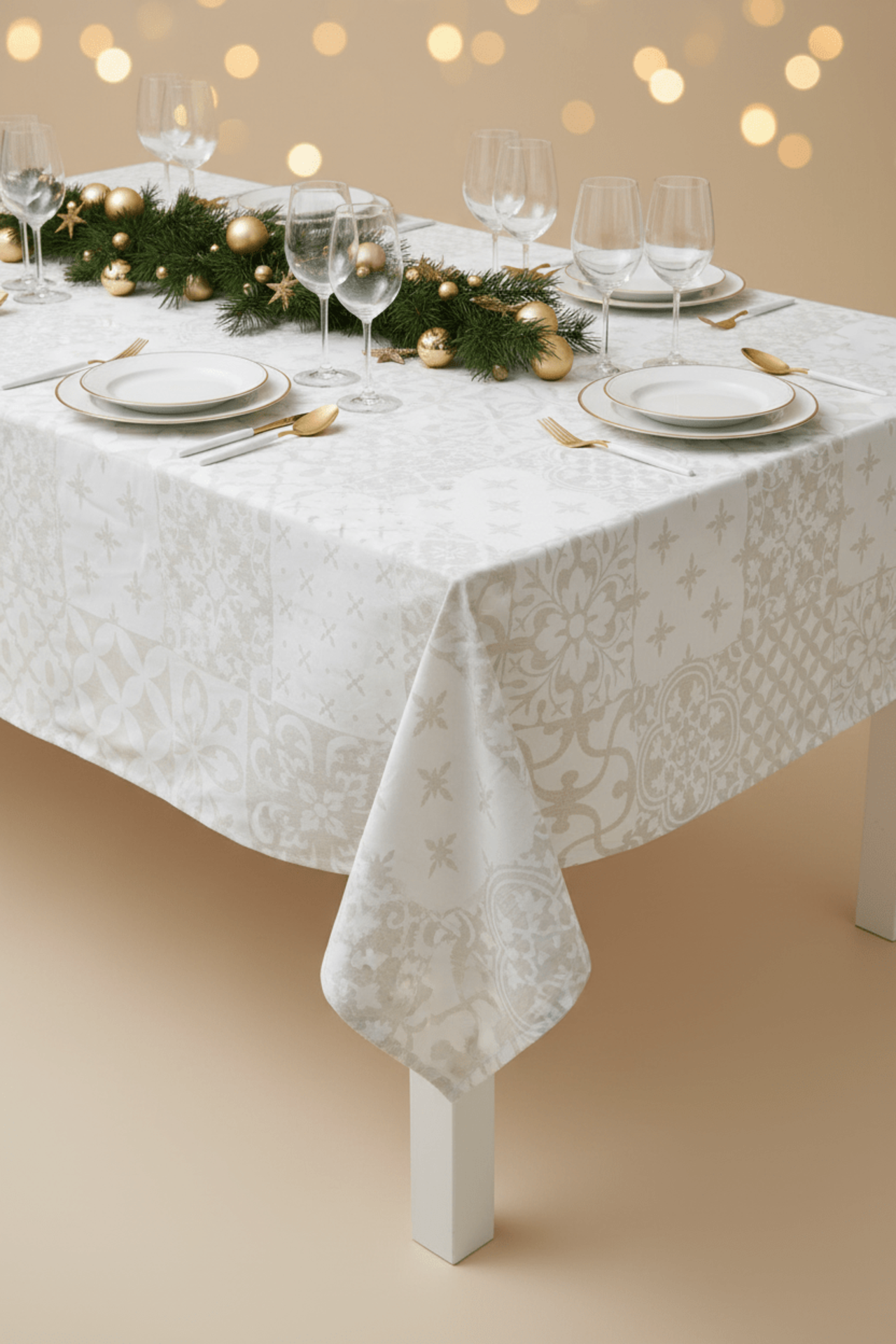 Tafelkleed Jacquard tiles natural