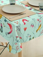 Tafelzeil linnen effects birds mint