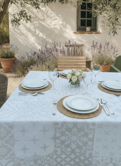 Tafelkleed op maat – polyesterkatoen 80%/20% – naturel – jacquard geweven structuur – kreukarm
