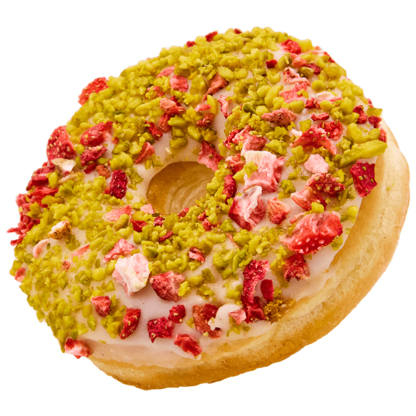White Chocolate Strawberry Pistachio donut