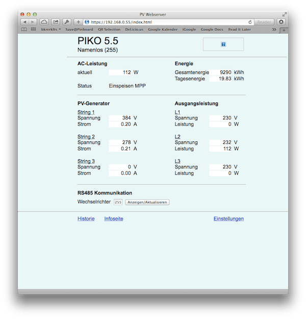 Kostal Piko converter web interface