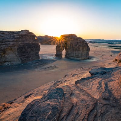 A view of the desert and the elephant canyon by sunrise