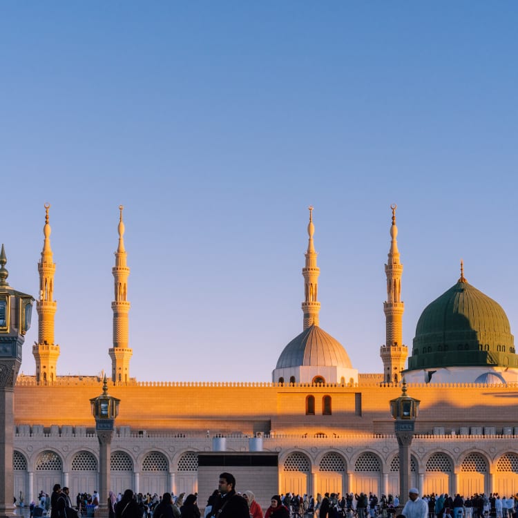 Prophet Mohammeds mosque in a sunset 