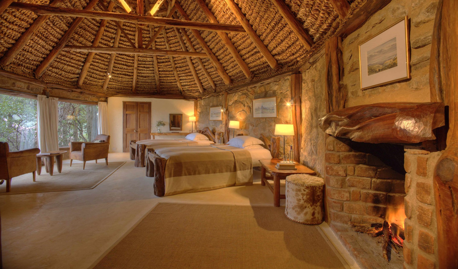 Innenansicht eines Zweibettzimmers der Borana Lodge