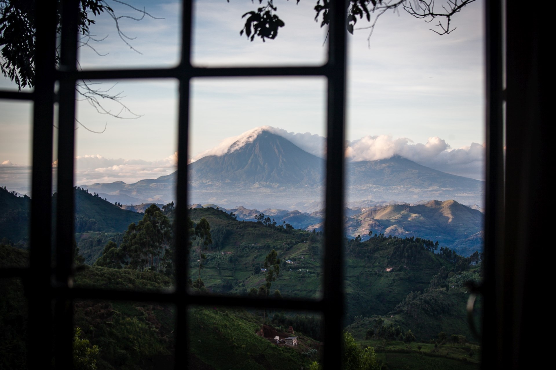 Ausblick aus dem Fenster aus der Clouds Mountain Gorilla Lodge