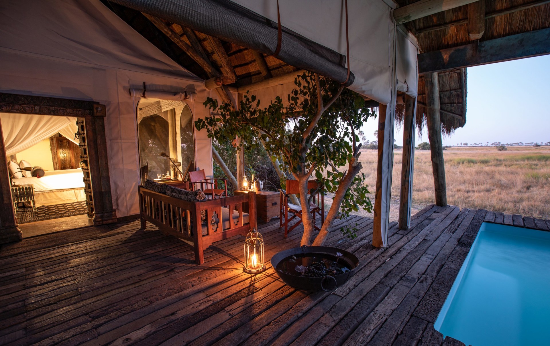 Terrasse der Suite mit eigenem Pool im Selinda Camp