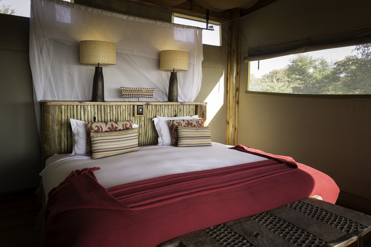 Schlafzimmer im Kalahari Plains Camp in Botswana