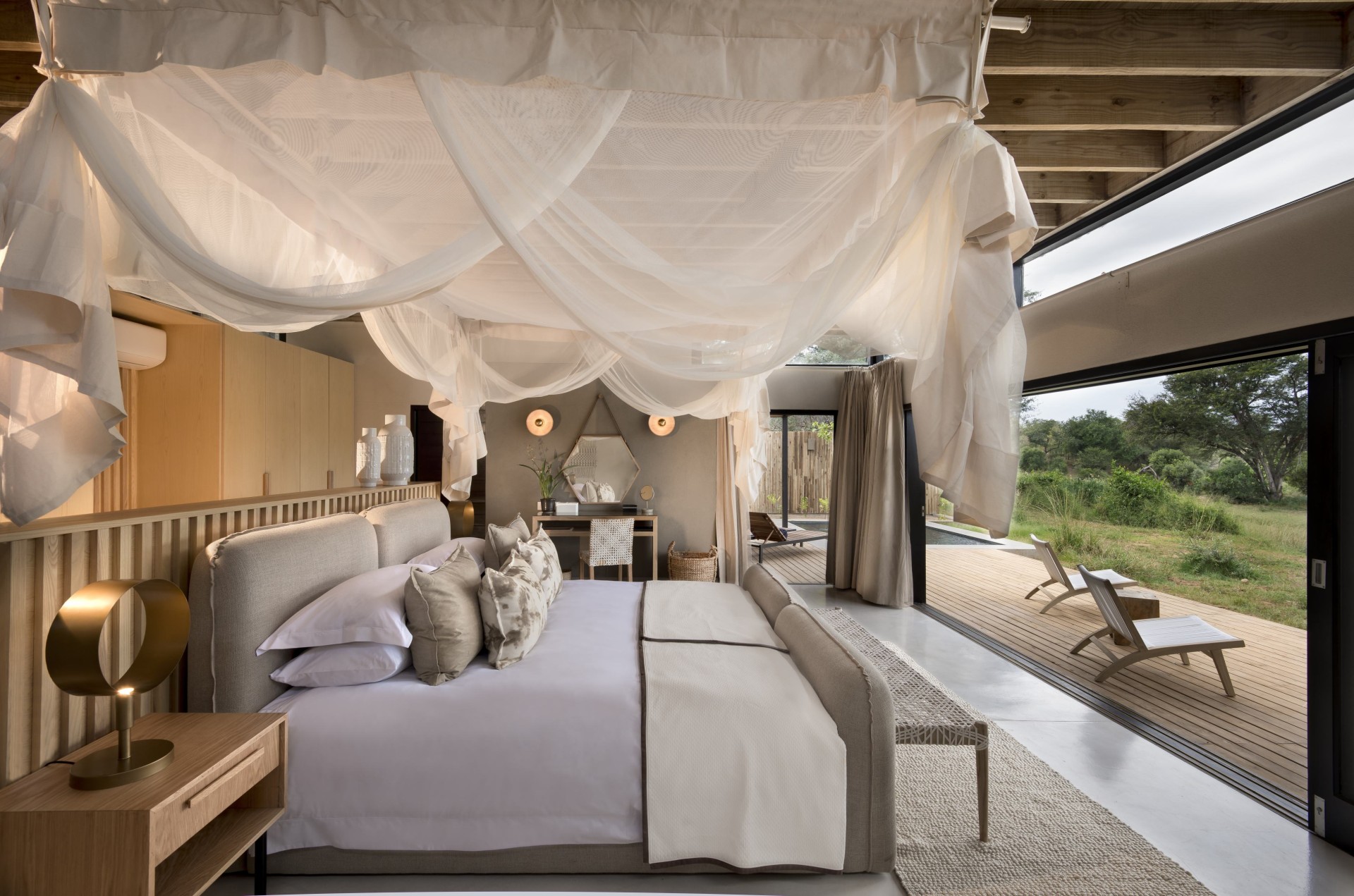 Schlafzimmer der Lion Sands River Lodge Südafrika