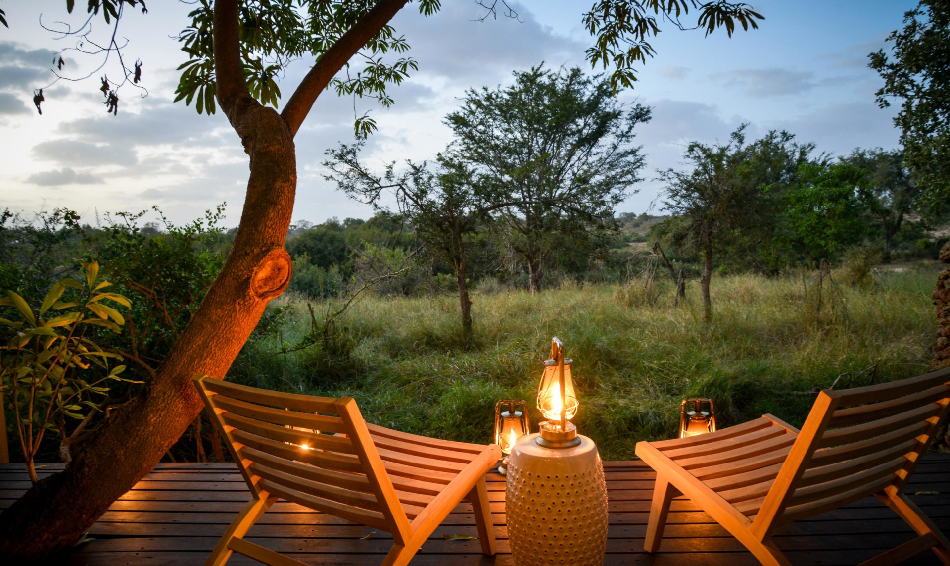 Ausblick von der Terrasse der Lion Sands River Lodge Südafrika