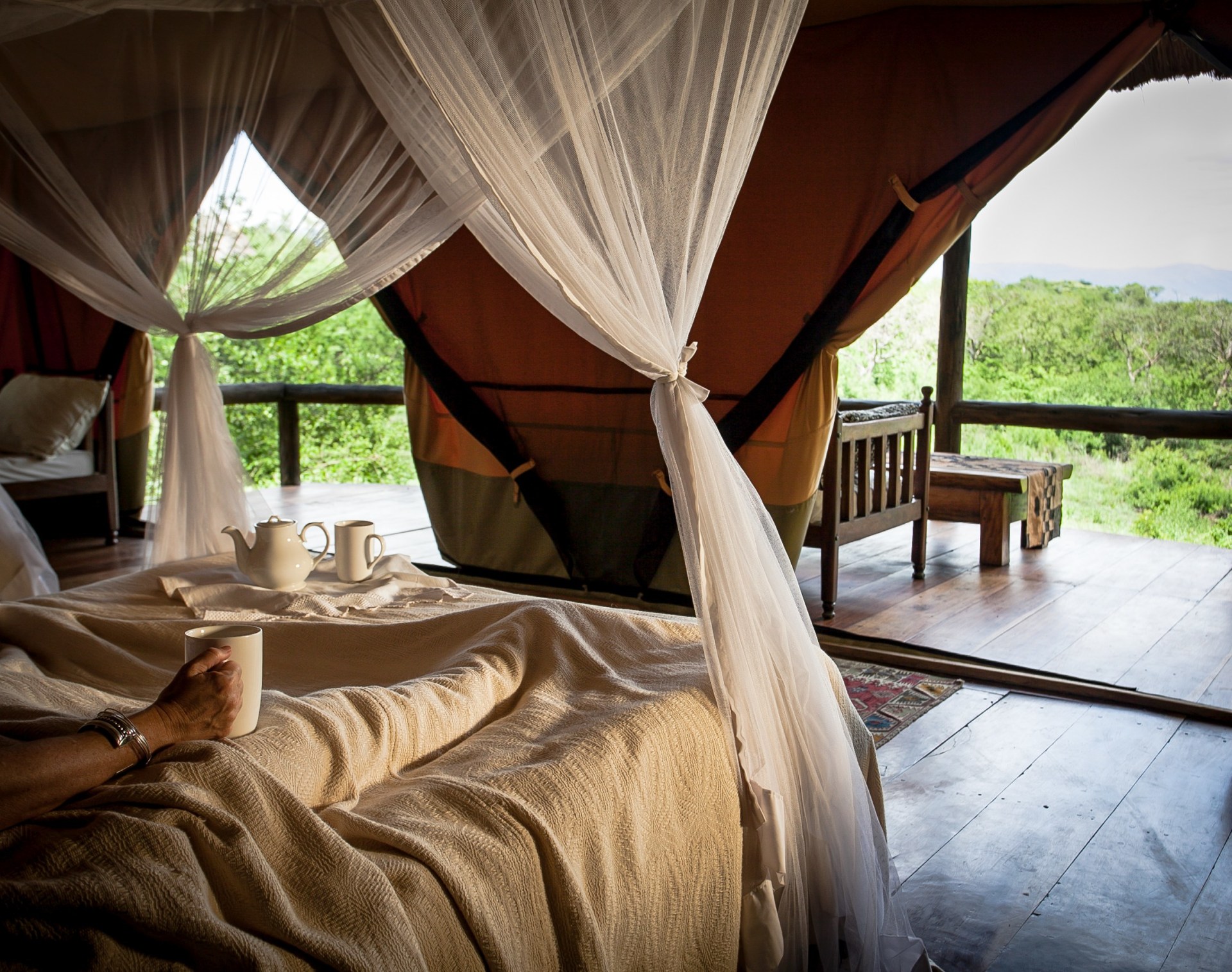 Ausblick aus dem Schlafzimmer der Semliki Safari Lodge