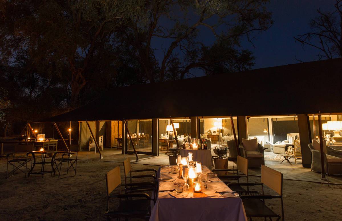 Abendessen im Little Machaba Camp in Botswana