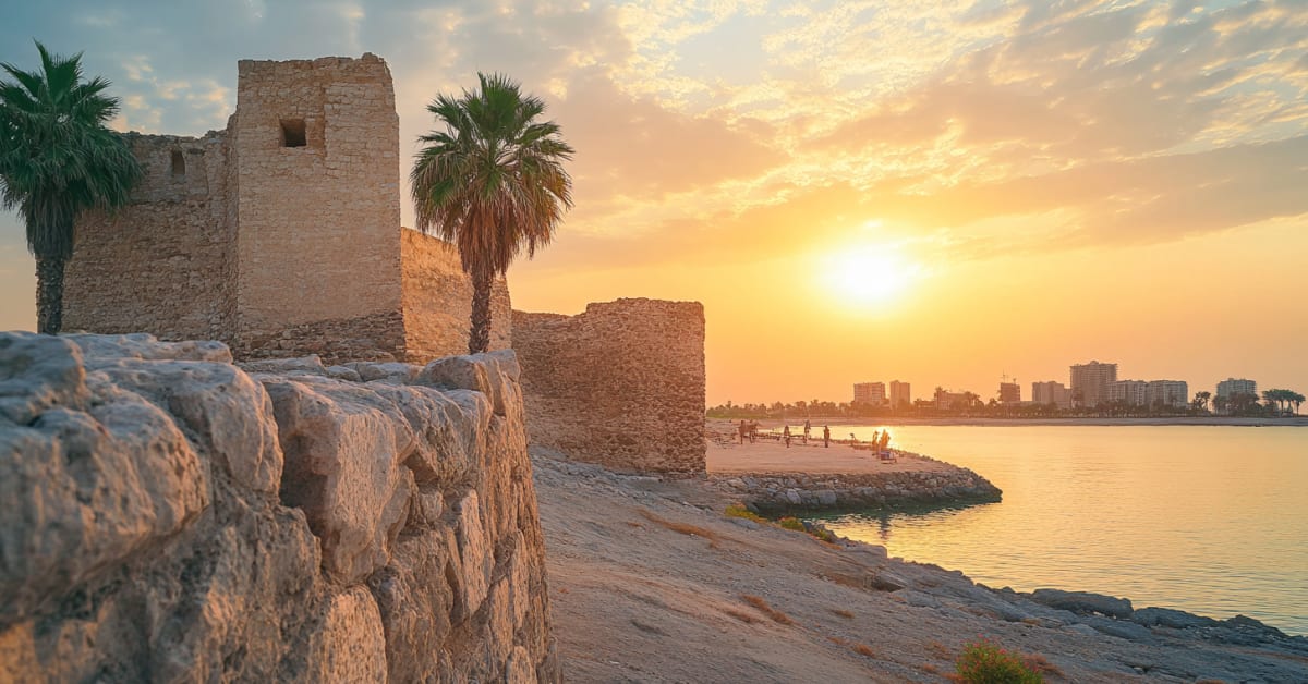 https://res.cloudinary.com/take-memories/images/f_auto%2Cdpr_auto%2Cq_auto%2Cw_1200%2Cc_fill%2Ch_628/om/nyv4ubi1aqto1gk0fmzz/ancient-stone-fortress-bahrain-sunset
