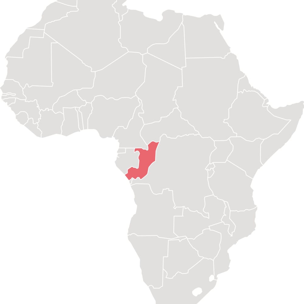 Karte Afrikas, die den Kongo in Rot hervorhebt.
