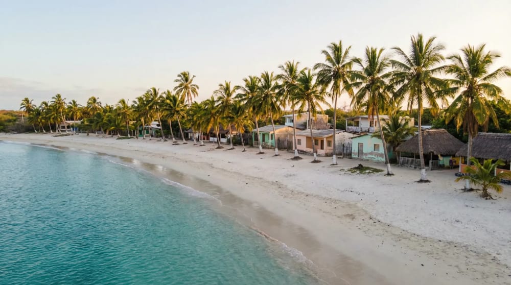 Weisser Sandstrand mit Palmen in Puerto Villamil auf Isabela — das entspannteste Dorf der Galapagos-Inseln