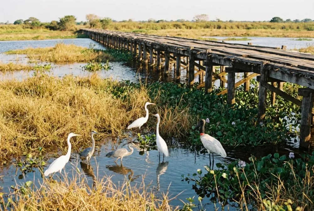 Holzbrücke der Transpantaneira im Nord-Pantanal Brasilien — 147 km Schotterpiste mit 122 Brücken