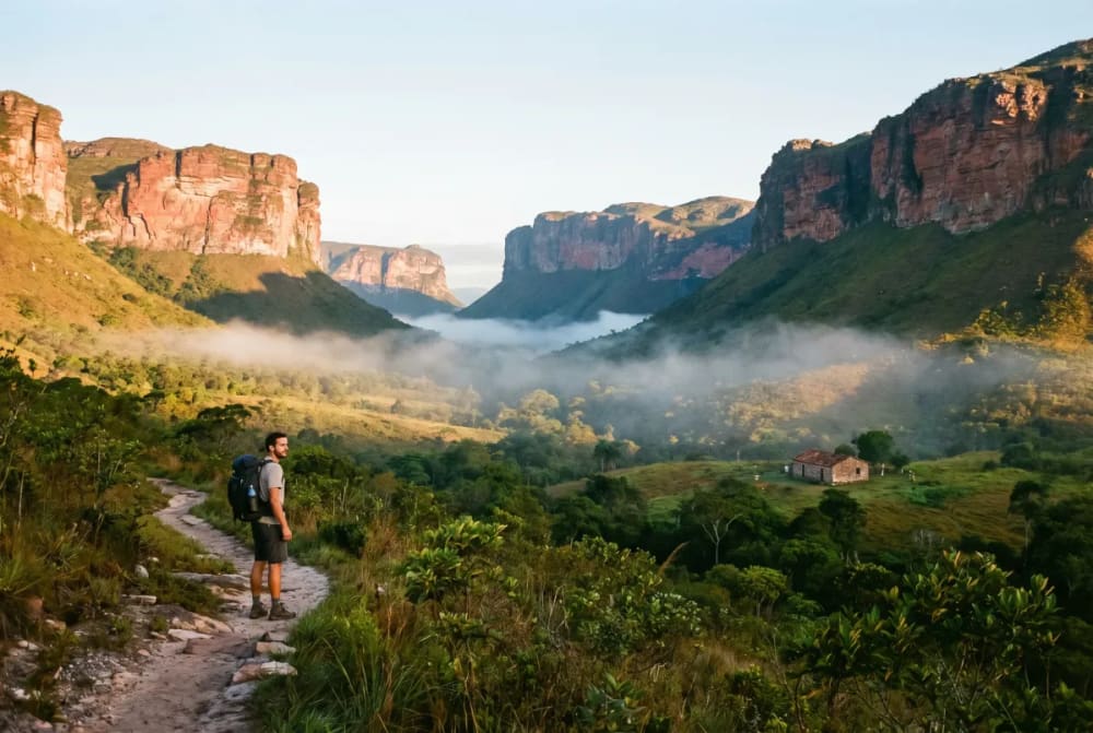 Wanderer auf dem mehrtägigen Vale-do-Pati-Trekking zwischen den Tafelbergen der Chapada Diamantina