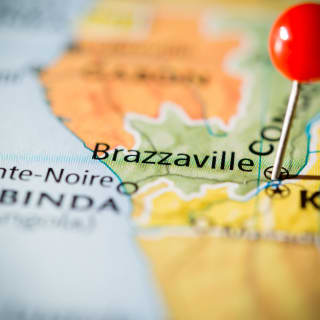 A map with a pin in the capital of Congo Brazzaville