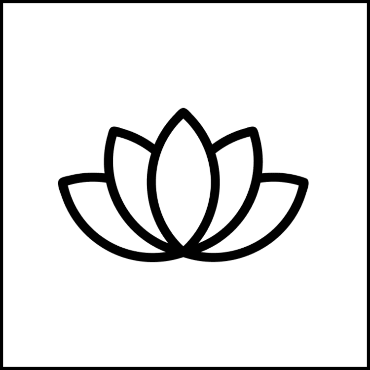 Bhutan Memories Logo: Black outline of a lotus flower with five rounded petals on a white background