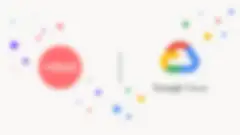 coral colored circle with Talend logo inside, next to rainbow colored logo for Google Cloud