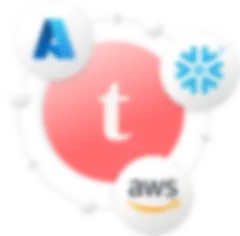 Il logo Talend al centro con i loghi di Snowflake, AWS e Microsoft Azure sovrapposti ai bordi