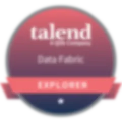 gradient coral to purple circle with silver outline, with the words Talend Data Fabric Explorer, and coral banner and a small white star