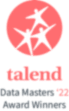 coral colored circle with star cutouts and coral Talend logo