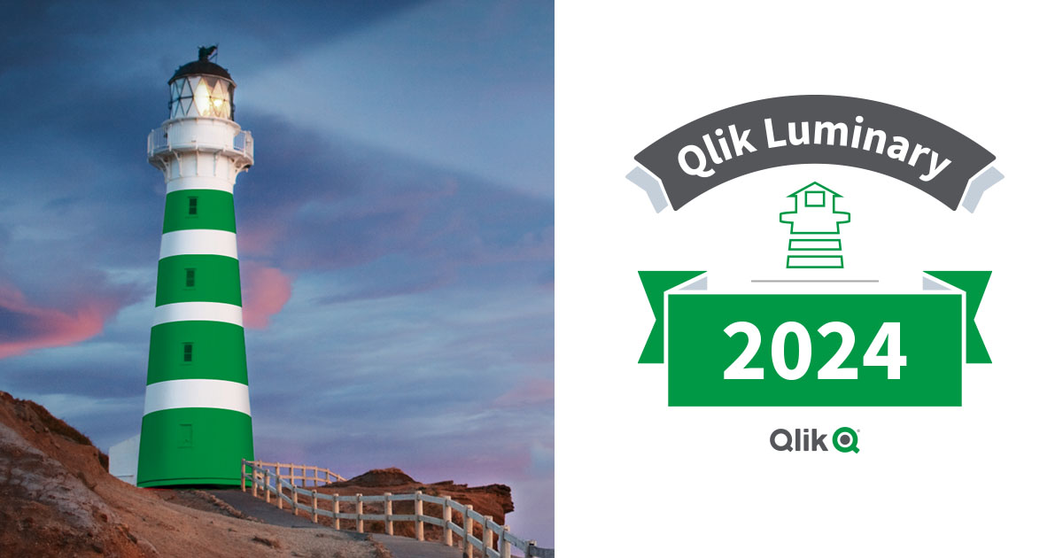 Image of a lighthouse with text that reads "Qlik Luminary 2023" with the Qlik company logo